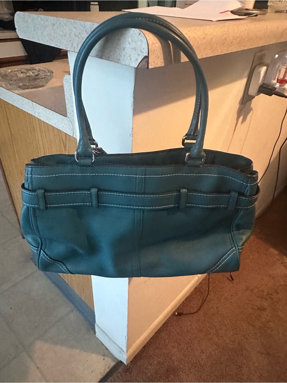 Coach Teal Leather Shoulder Bag with Silver Hardware - Picture 2 of 6